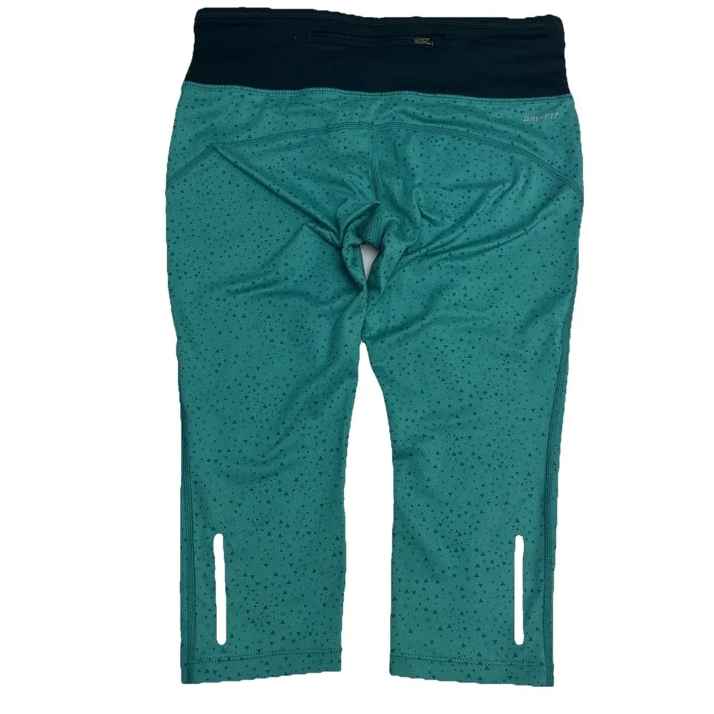Nike Dri-FIT Womens Teal Geometric Triangle Print Capri Running Leggings Size S